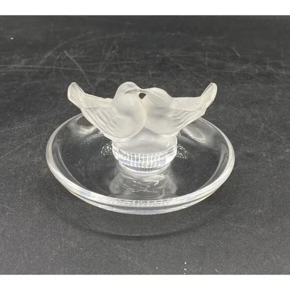 Lalique France Signed Birds Crystal Ring Trinket Dish Deux Colombes Kissing - Picture 3 of 11